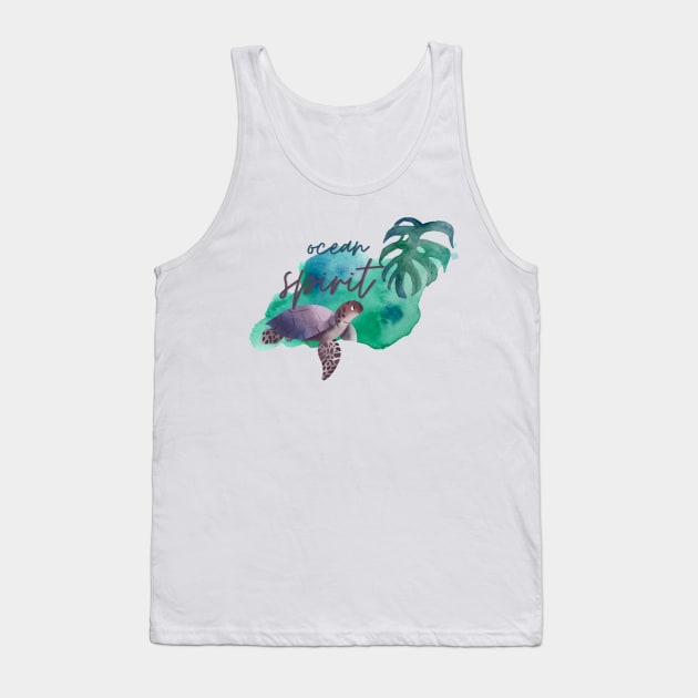 Ocean Spirit Watercolour Turtle Palm Tank Top by LoveofDog